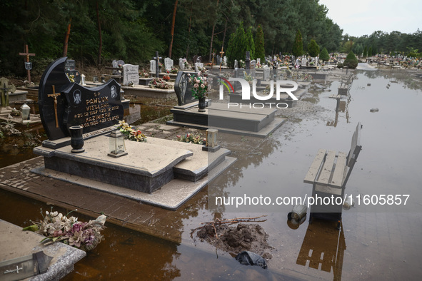 A cemetery covered with water after Nysa Klodzka river flooded town of Lewin Brzeski in southwestern Poland. September 23rd, 2024. Storm Bor...