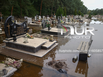 A cemetery covered with water after Nysa Klodzka river flooded town of Lewin Brzeski in southwestern Poland. September 23rd, 2024. Storm Bor...