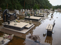 A cemetery covered with water after Nysa Klodzka river flooded town of Lewin Brzeski in southwestern Poland. September 23rd, 2024. Storm Bor...