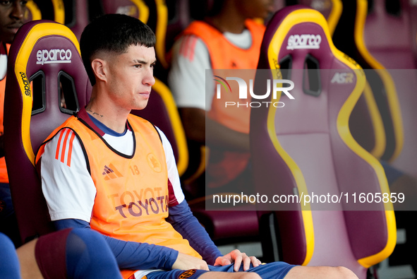 Matias Soule' of AS Roma looks on during the Serie A Enilive match between AS Roma and Udinese Calcio at Stadio Olimpico on September 22, 20...