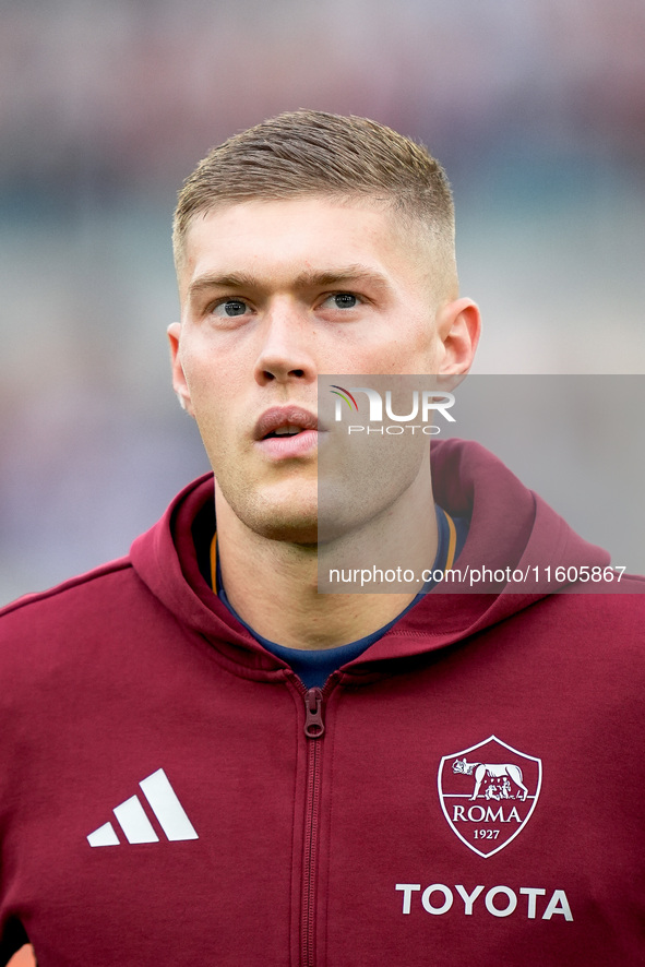 Artem Dovbyk of AS Roma looks on during the Serie A Enilive match between AS Roma and Udinese Calcio at Stadio Olimpico on September 22, 202...