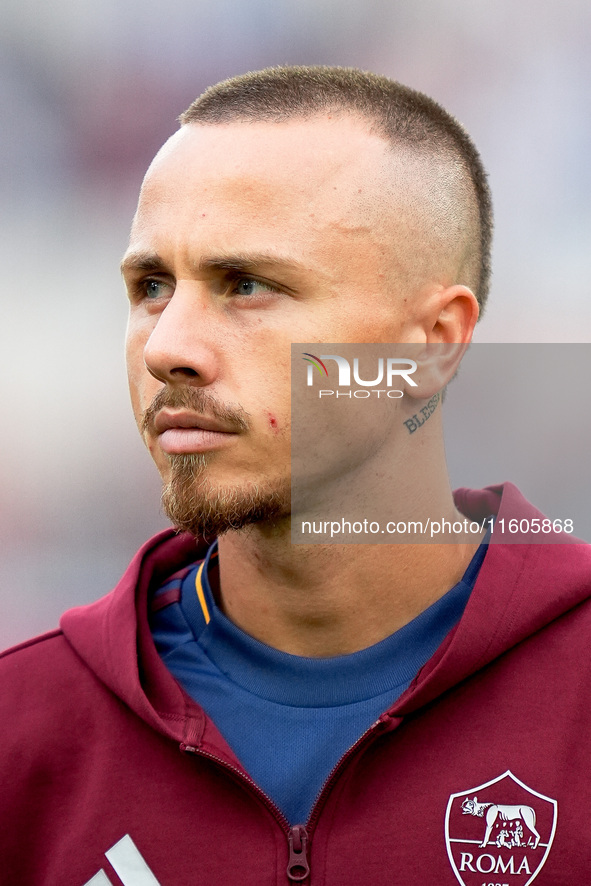 Angelino of AS Roma looks on during the Serie A Enilive match between AS Roma and Udinese Calcio at Stadio Olimpico on September 22, 2024 in...