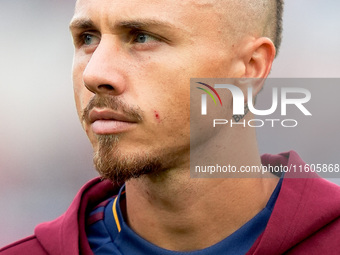 Angelino of AS Roma looks on during the Serie A Enilive match between AS Roma and Udinese Calcio at Stadio Olimpico on September 22, 2024 in...