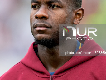 Evan Ndicka of AS Roma looks on during the Serie A Enilive match between AS Roma and Udinese Calcio at Stadio Olimpico on September 22, 2024...