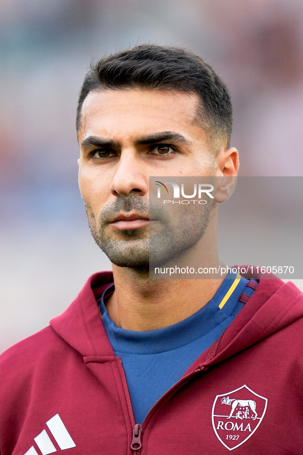 Zeki Celik of AS Roma looks on during the Serie A Enilive match between AS Roma and Udinese Calcio at Stadio Olimpico on September 22, 2024...