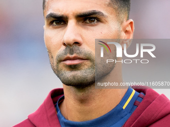 Zeki Celik of AS Roma looks on during the Serie A Enilive match between AS Roma and Udinese Calcio at Stadio Olimpico on September 22, 2024...