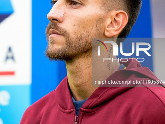 Lorenzo Pellegrini of AS Roma looks on during the Serie A Enilive match between AS Roma and Udinese Calcio at Stadio Olimpico on September 2...