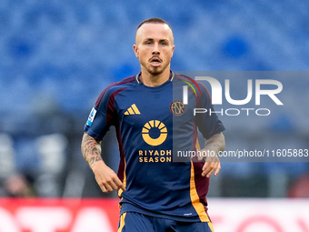 Angelino of AS Roma looks on during the Serie A Enilive match between AS Roma and Udinese Calcio at Stadio Olimpico on September 22, 2024 in...