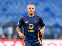 Angelino of AS Roma looks on during the Serie A Enilive match between AS Roma and Udinese Calcio at Stadio Olimpico on September 22, 2024 in...