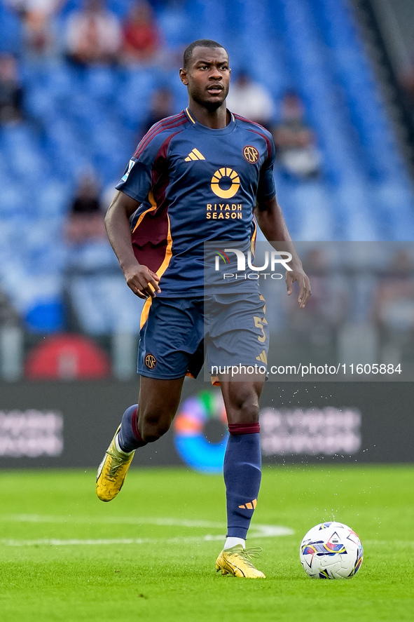 Evan Ndicka of AS Roma during the Serie A Enilive match between AS Roma and Udinese Calcio at Stadio Olimpico on September 22, 2024 in Rome,...