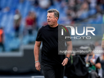 Kosta Runjaic head coach of Udinese Calcio looks on during the Serie A Enilive match between AS Roma and Udinese Calcio at Stadio Olimpico o...