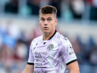 Jaka Bijol of Udinese Calcio looks on during the Serie A Enilive match between AS Roma and Udinese Calcio at Stadio Olimpico on September 22...