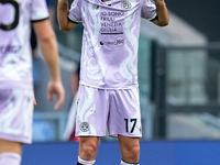 Lorenzo Lucca of Udinese Calcio reacts during the Serie A Enilive match between AS Roma and Udinese Calcio at Stadio Olimpico on September 2...