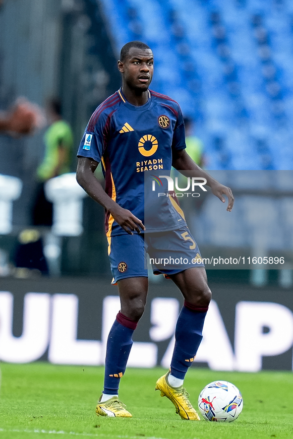 Evan Ndicka of AS Roma during the Serie A Enilive match between AS Roma and Udinese Calcio at Stadio Olimpico on September 22, 2024 in Rome,...