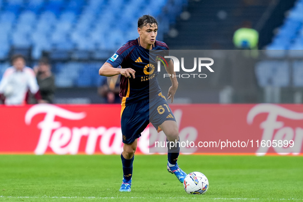 Niccolo' Pisilli of AS Roma during the Serie A Enilive match between AS Roma and Udinese Calcio at Stadio Olimpico on September 22, 2024 in...