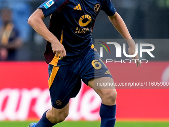 Niccolo' Pisilli of AS Roma during the Serie A Enilive match between AS Roma and Udinese Calcio at Stadio Olimpico on September 22, 2024 in...