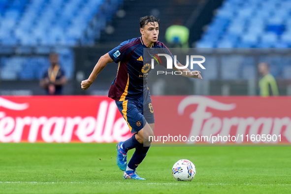 Niccolo' Pisilli of AS Roma during the Serie A Enilive match between AS Roma and Udinese Calcio at Stadio Olimpico on September 22, 2024 in...