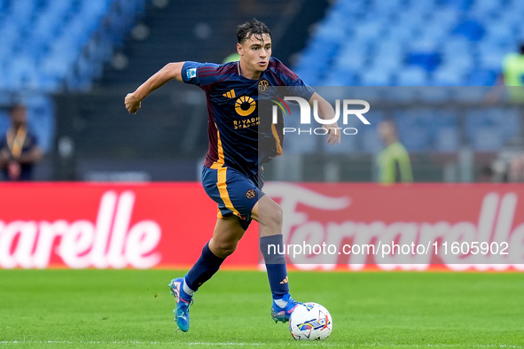 Niccolo' Pisilli of AS Roma during the Serie A Enilive match between AS Roma and Udinese Calcio at Stadio Olimpico on September 22, 2024 in...