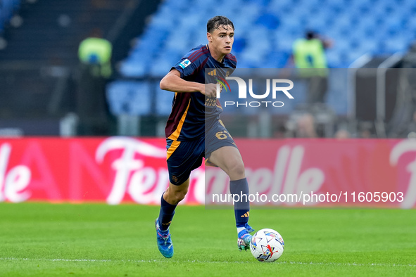 Niccolo' Pisilli of AS Roma during the Serie A Enilive match between AS Roma and Udinese Calcio at Stadio Olimpico on September 22, 2024 in...