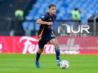 Niccolo' Pisilli of AS Roma during the Serie A Enilive match between AS Roma and Udinese Calcio at Stadio Olimpico on September 22, 2024 in...