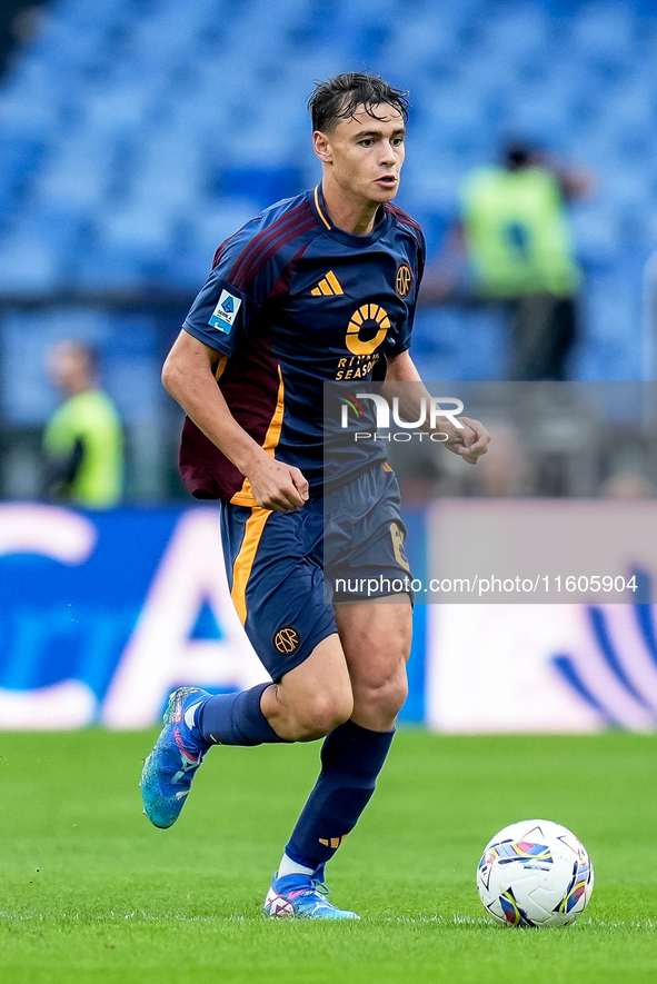 Niccolo' Pisilli of AS Roma during the Serie A Enilive match between AS Roma and Udinese Calcio at Stadio Olimpico on September 22, 2024 in...