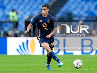 Niccolo' Pisilli of AS Roma during the Serie A Enilive match between AS Roma and Udinese Calcio at Stadio Olimpico on September 22, 2024 in...