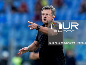 Kosta Runjaic head coach of Udinese Calcio gestures during the Serie A Enilive match between AS Roma and Udinese Calcio at Stadio Olimpico o...