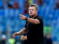 Kosta Runjaic head coach of Udinese Calcio gestures during the Serie A Enilive match between AS Roma and Udinese Calcio at Stadio Olimpico o...