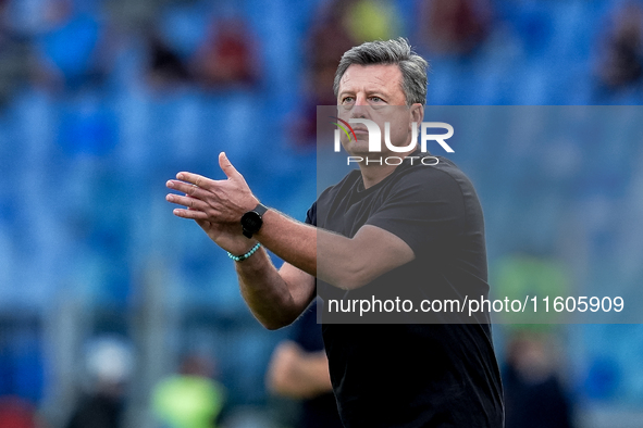 Kosta Runjaic head coach of Udinese Calcio gestures during the Serie A Enilive match between AS Roma and Udinese Calcio at Stadio Olimpico o...