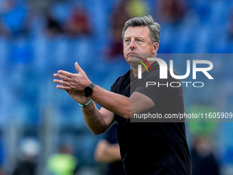 Kosta Runjaic head coach of Udinese Calcio gestures during the Serie A Enilive match between AS Roma and Udinese Calcio at Stadio Olimpico o...