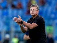 Kosta Runjaic head coach of Udinese Calcio gestures during the Serie A Enilive match between AS Roma and Udinese Calcio at Stadio Olimpico o...