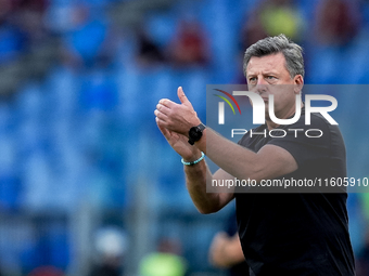 Kosta Runjaic head coach of Udinese Calcio gestures during the Serie A Enilive match between AS Roma and Udinese Calcio at Stadio Olimpico o...