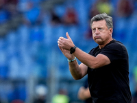 Kosta Runjaic head coach of Udinese Calcio gestures during the Serie A Enilive match between AS Roma and Udinese Calcio at Stadio Olimpico o...