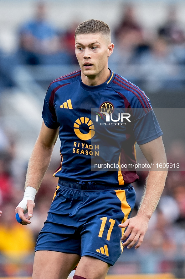 Artem Dovbyk of AS Roma looks on during the Serie A Enilive match between AS Roma and Udinese Calcio at Stadio Olimpico on September 22, 202...