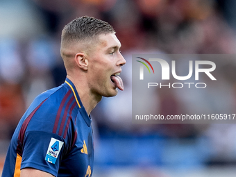 Artem Dovbyk of AS Roma stucks his tongue out during the Serie A Enilive match between AS Roma and Udinese Calcio at Stadio Olimpico on Sept...