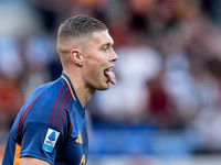 Artem Dovbyk of AS Roma stucks his tongue out during the Serie A Enilive match between AS Roma and Udinese Calcio at Stadio Olimpico on Sept...