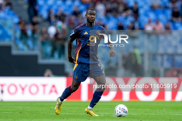 Evan Ndicka of AS Roma during the Serie A Enilive match between AS Roma and Udinese Calcio at Stadio Olimpico on September 22, 2024 in Rome,...