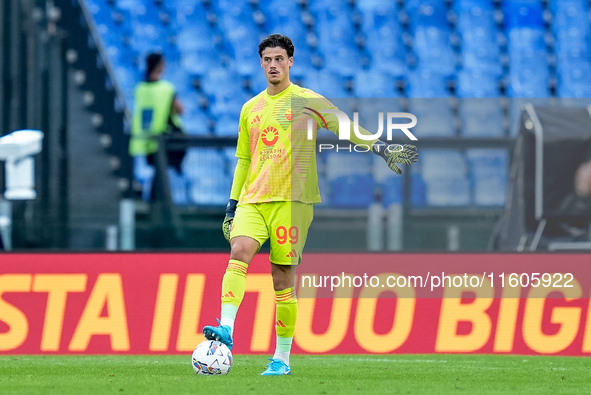 Mile Svilar of AS Roma during the Serie A Enilive match between AS Roma and Udinese Calcio at Stadio Olimpico on September 22, 2024 in Rome,...