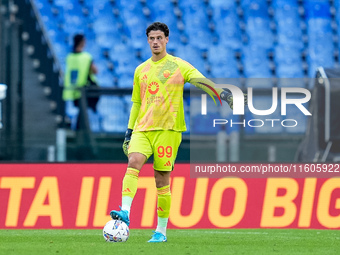 Mile Svilar of AS Roma during the Serie A Enilive match between AS Roma and Udinese Calcio at Stadio Olimpico on September 22, 2024 in Rome,...