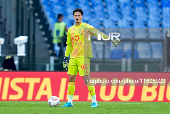 Mile Svilar of AS Roma during the Serie A Enilive match between AS Roma and Udinese Calcio at Stadio Olimpico on September 22, 2024 in Rome,...