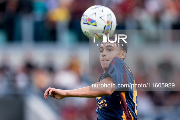 Niccolo' Pisilli of AS Roma during the Serie A Enilive match between AS Roma and Udinese Calcio at Stadio Olimpico on September 22, 2024 in...