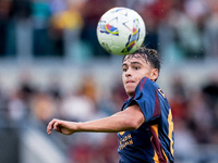 Niccolo' Pisilli of AS Roma during the Serie A Enilive match between AS Roma and Udinese Calcio at Stadio Olimpico on September 22, 2024 in...