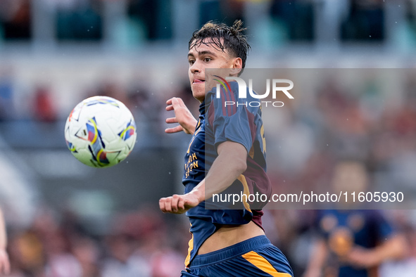 Niccolo' Pisilli of AS Roma during the Serie A Enilive match between AS Roma and Udinese Calcio at Stadio Olimpico on September 22, 2024 in...