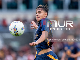 Niccolo' Pisilli of AS Roma during the Serie A Enilive match between AS Roma and Udinese Calcio at Stadio Olimpico on September 22, 2024 in...