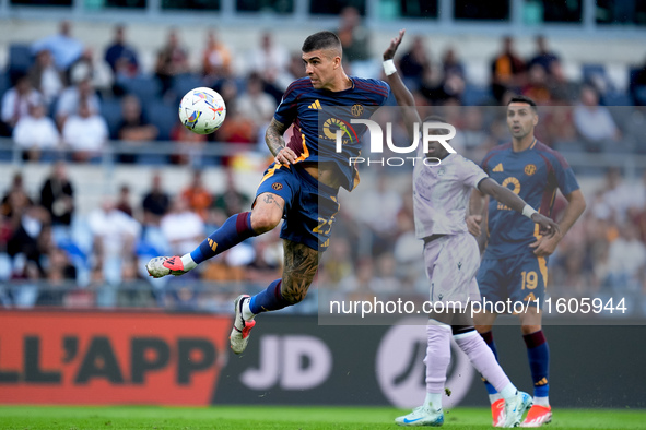 Gianluca Mancini of AS Roma during the Serie A Enilive match between AS Roma and Udinese Calcio at Stadio Olimpico on September 22, 2024 in...