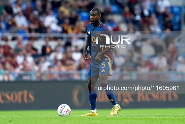 Evan Ndicka of AS Roma during the Serie A Enilive match between AS Roma and Udinese Calcio at Stadio Olimpico on September 22, 2024 in Rome,...