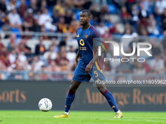 Evan Ndicka of AS Roma during the Serie A Enilive match between AS Roma and Udinese Calcio at Stadio Olimpico on September 22, 2024 in Rome,...