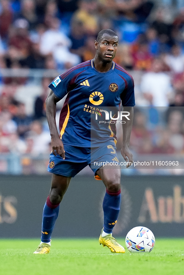 Evan Ndicka of AS Roma during the Serie A Enilive match between AS Roma and Udinese Calcio at Stadio Olimpico on September 22, 2024 in Rome,...