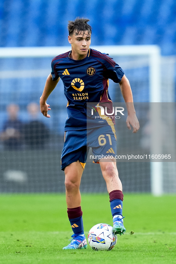 Niccolo' Pisilli of AS Roma during the Serie A Enilive match between AS Roma and Udinese Calcio at Stadio Olimpico on September 22, 2024 in...