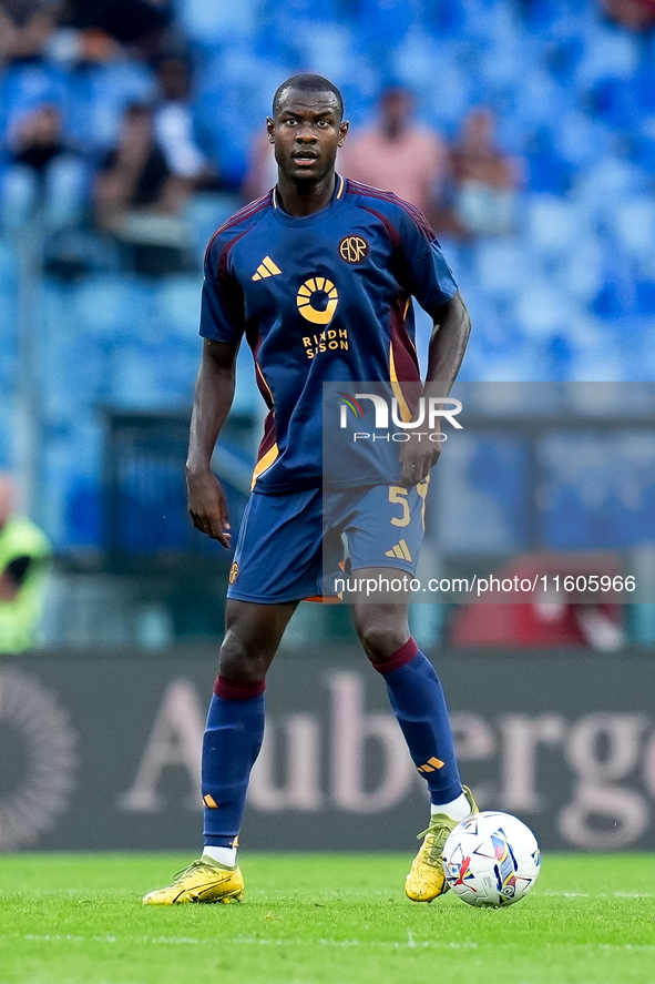 Evan Ndicka of AS Roma during the Serie A Enilive match between AS Roma and Udinese Calcio at Stadio Olimpico on September 22, 2024 in Rome,...